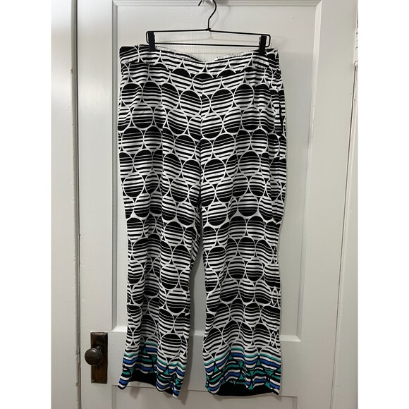 KAARI BLUE Curvy Black White Blue Green Rayon Pull On Pants - Women's 2X - Picture 1 of 10